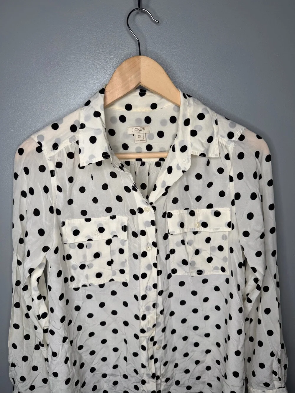 J. Crew 100% Silk Polka Dot Button Down Shirt